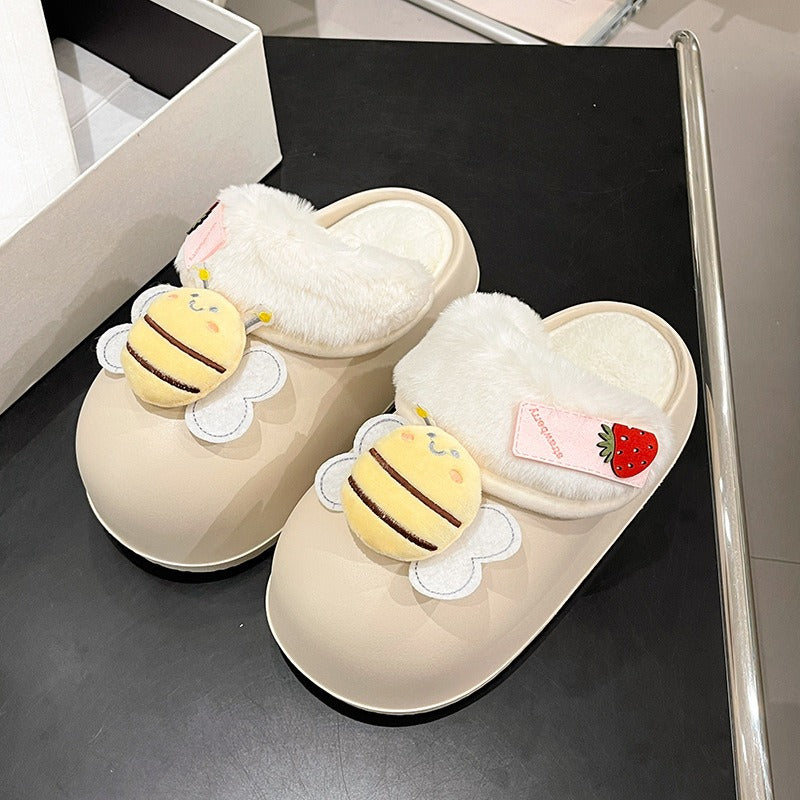 Wholesale Waterproof EVA Cartoon Little Bee Autumn and Winter Plus Velvet Cotton Slippers